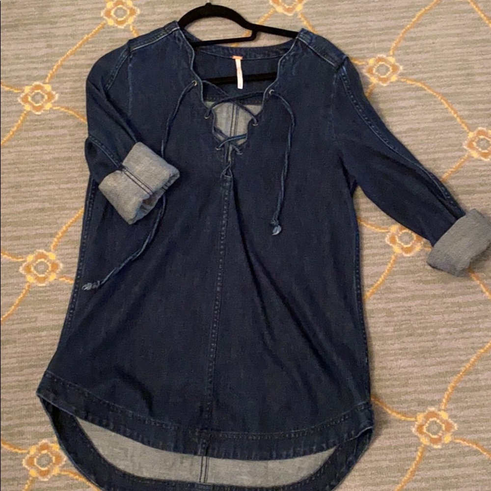 Free People denim lace up tunic